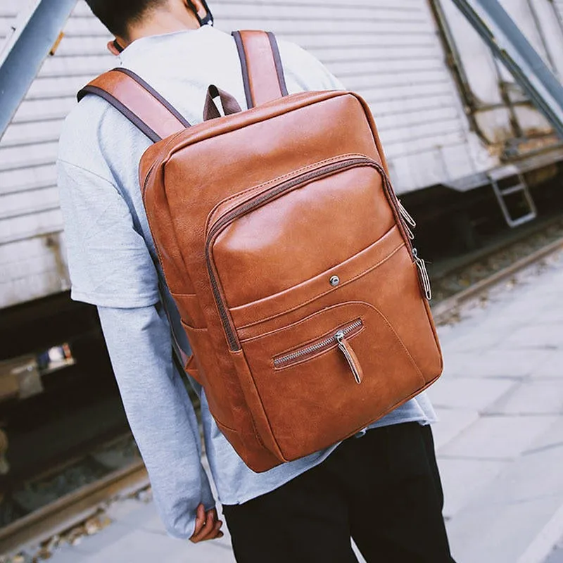 Men Faux Leather Large Capacity Retro Computer Backpack Travel Bag Hot