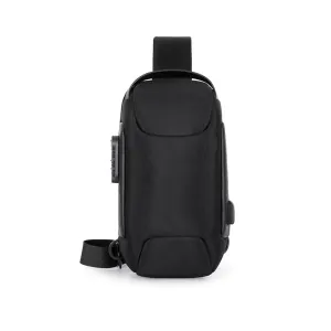 Men's Anti-theft Combination Lock Crossbody Bag with USB Port Black