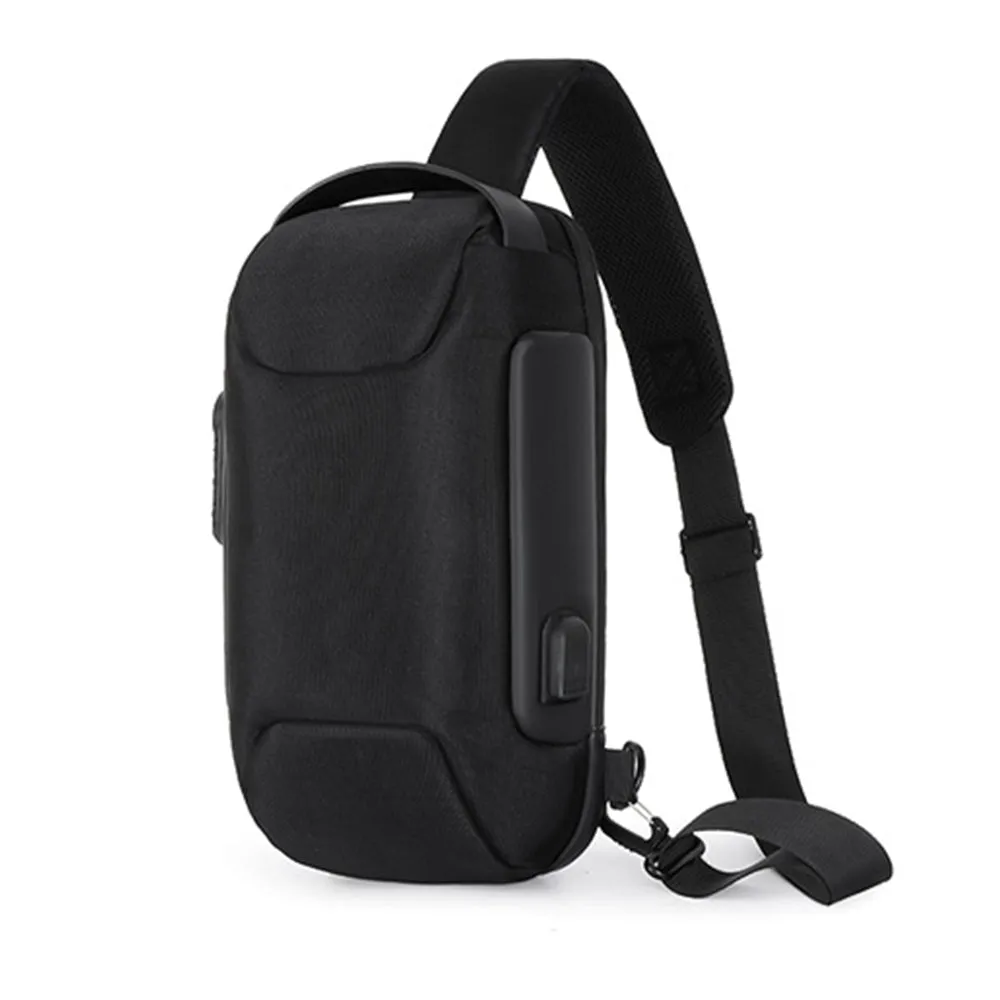 Men's Anti-theft Combination Lock Crossbody Bag with USB Port Black