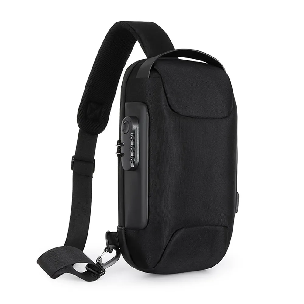 Men's Anti-theft Combination Lock Crossbody Bag with USB Port Black