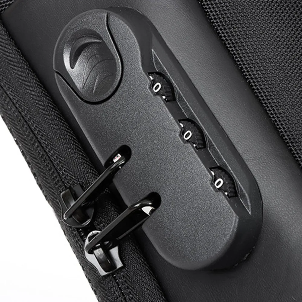 Men's Anti-theft Combination Lock Crossbody Bag with USB Port Black
