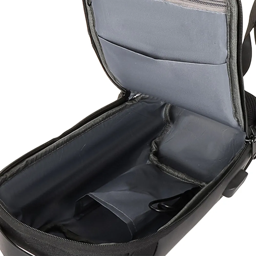 Men's Anti-theft Combination Lock Crossbody Bag with USB Port Black