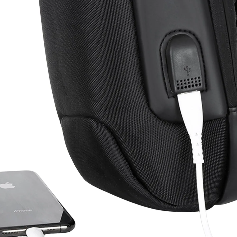 Men's Anti-theft Combination Lock Crossbody Bag with USB Port Black