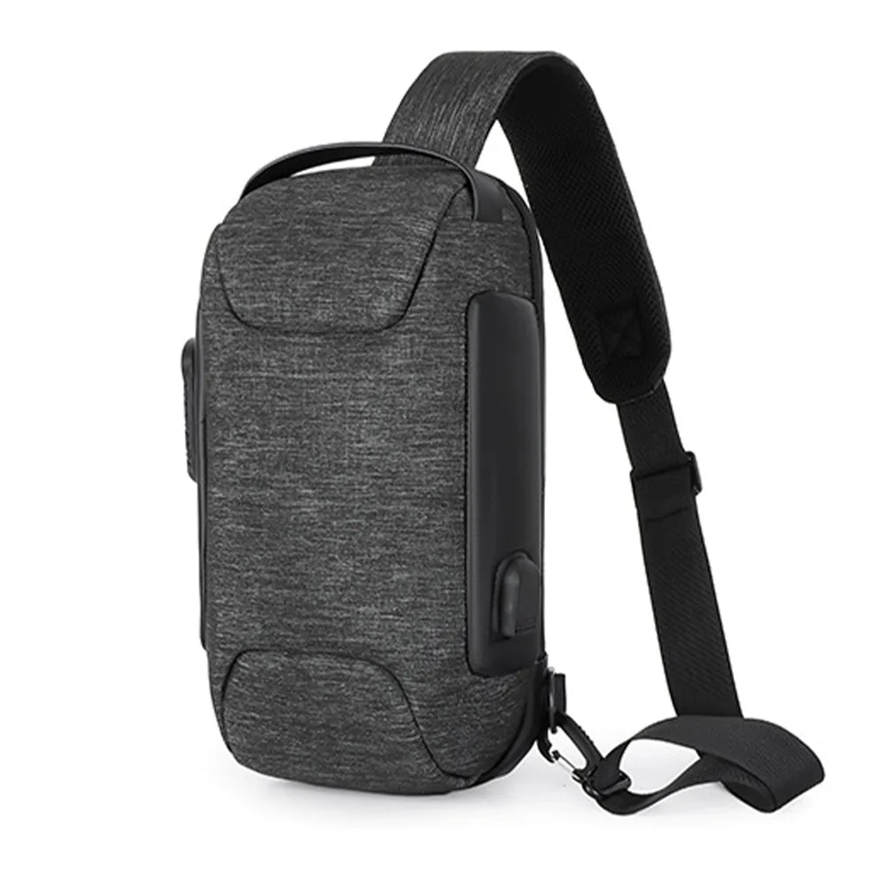 Men's Anti-theft Combination Lock Crossbody Bag with USB Port Dark Gray