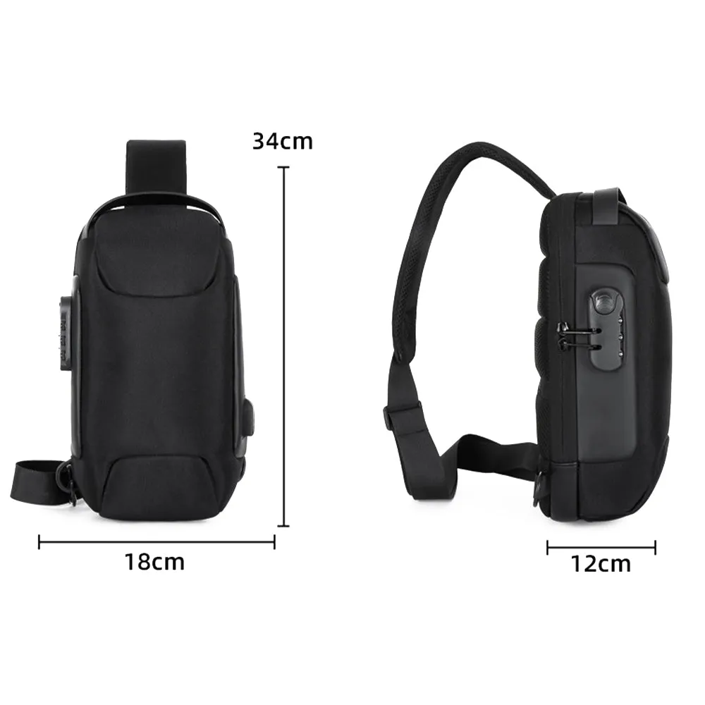 Men's Anti-theft Combination Lock Crossbody Bag with USB Port Dark Gray