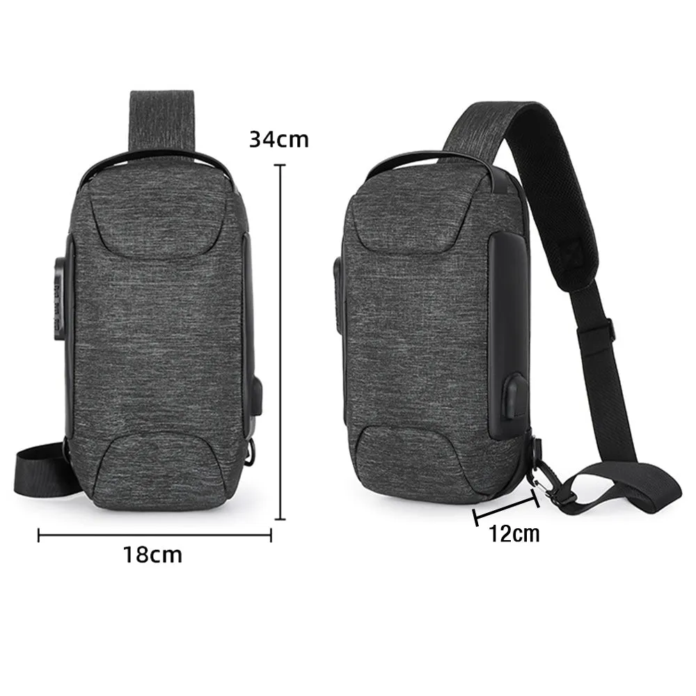 Men's Anti-theft Combination Lock Crossbody Bag with USB Port Dark Gray