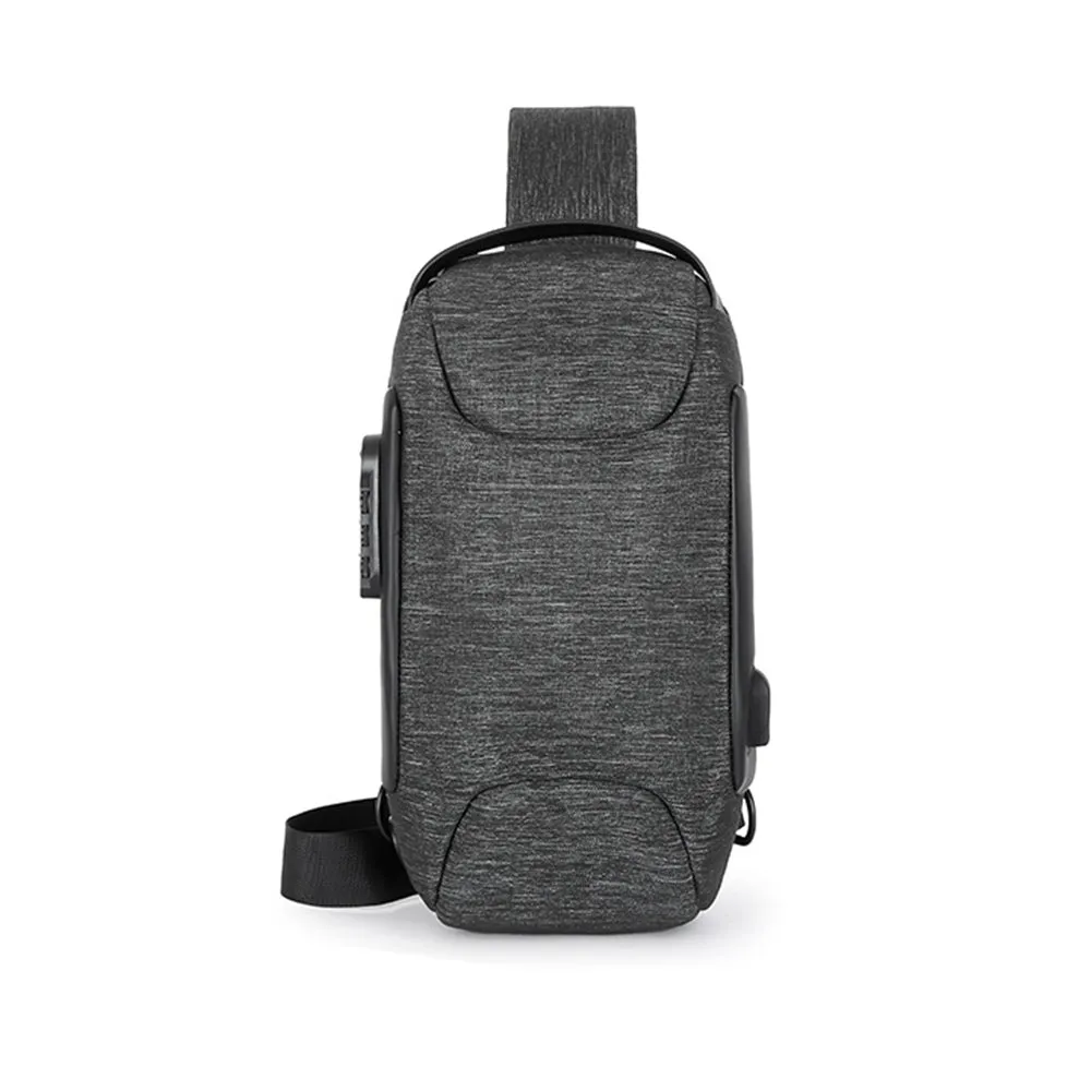 Men's Anti-theft Combination Lock Crossbody Bag with USB Port Dark Gray