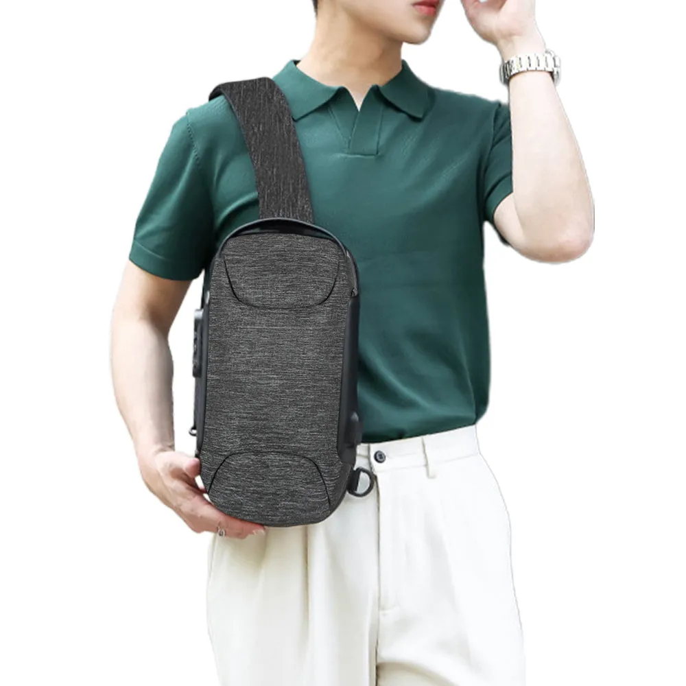 Men's Anti-theft Combination Lock Crossbody Bag with USB Port Dark Gray