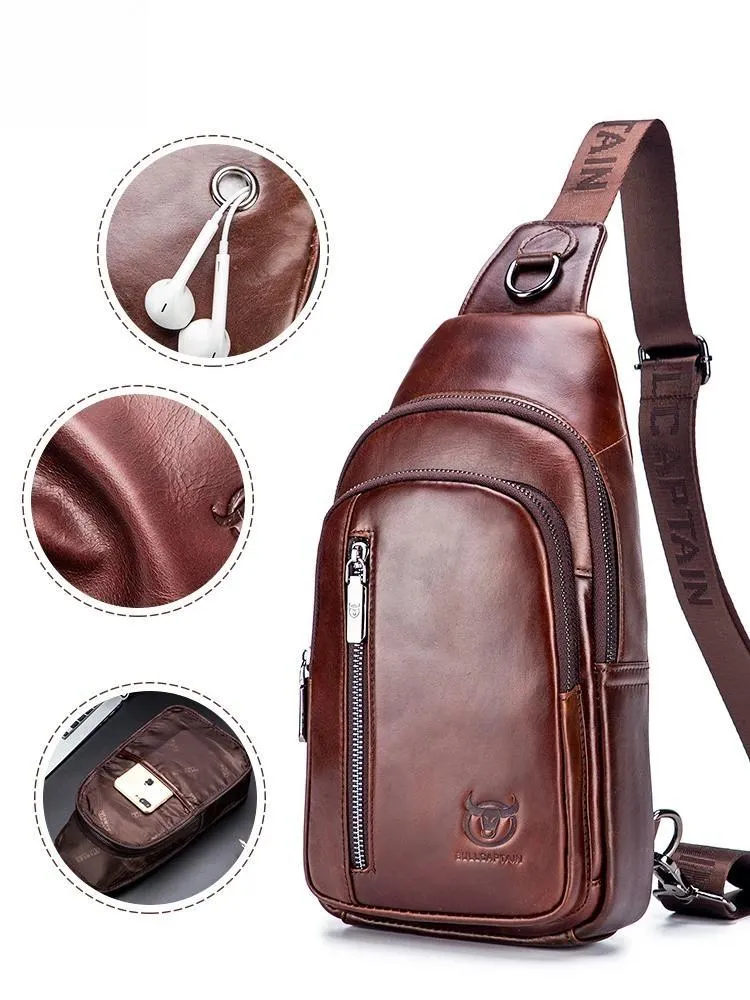 Men's Genuine Leather Chest Bag Fashion Leisure Multifunctional Crossbody Bag