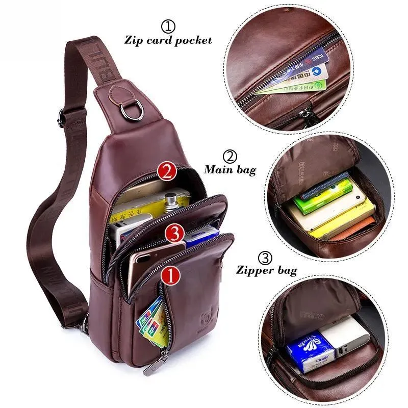 Men's Genuine Leather Chest Bag Fashion Leisure Multifunctional Crossbody Bag