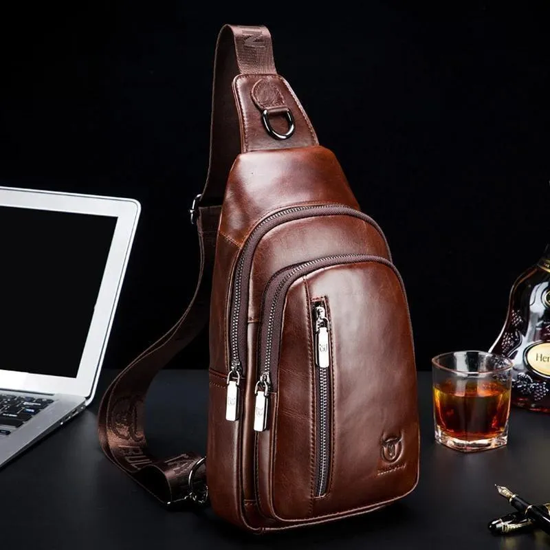 Men's Genuine Leather Chest Bag Fashion Leisure Multifunctional Crossbody Bag