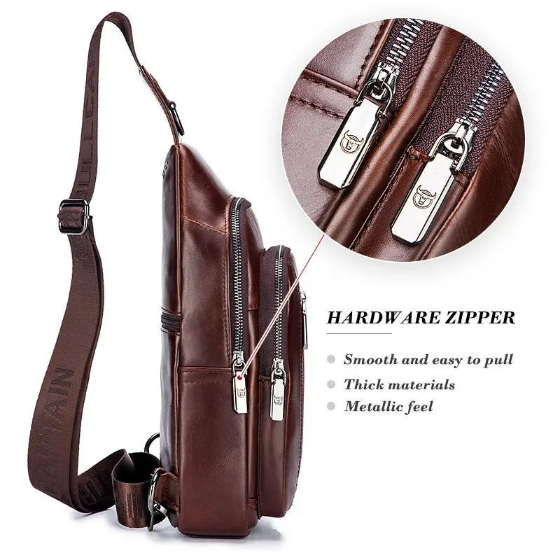 Men's Genuine Leather Chest Bag Fashion Leisure Multifunctional Crossbody Bag