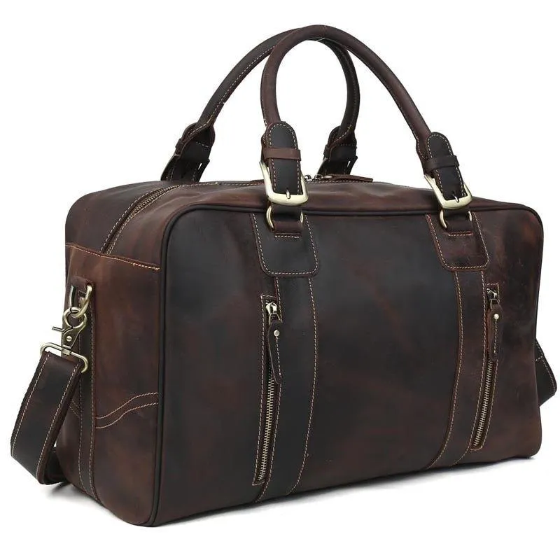 Mens Vintage Leather Duffel Travel Weekender Bag