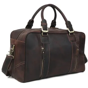 Mens Vintage Leather Duffel Travel Weekender Bag