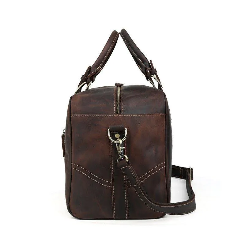 Mens Vintage Leather Duffel Travel Weekender Bag