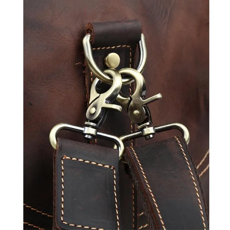 Mens Vintage Leather Duffel Travel Weekender Bag
