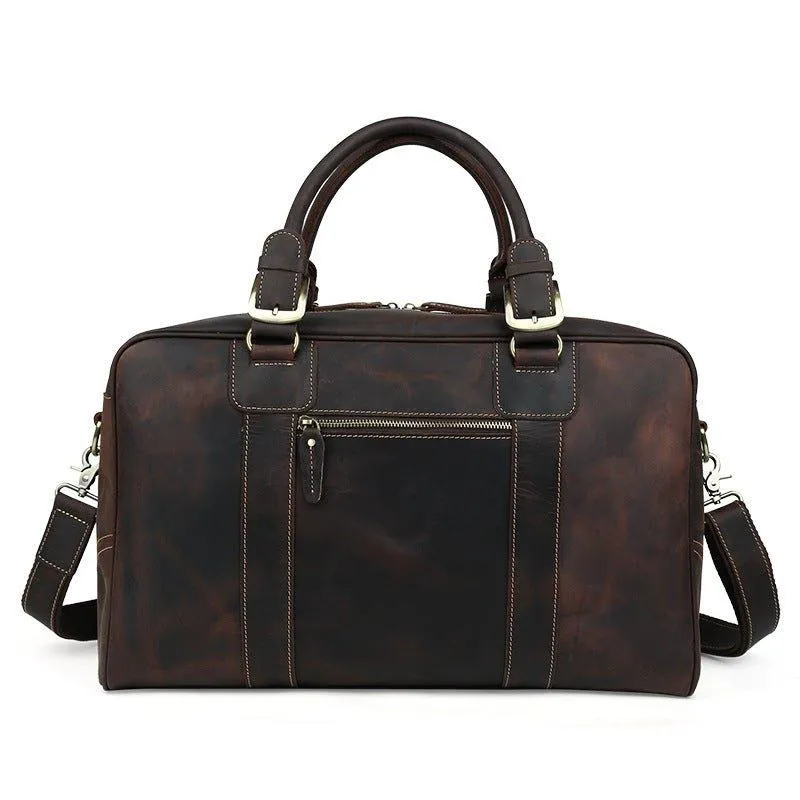 Mens Vintage Leather Duffel Travel Weekender Bag