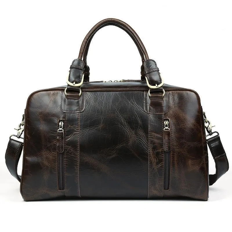 Mens Vintage Leather Duffel Travel Weekender Bag
