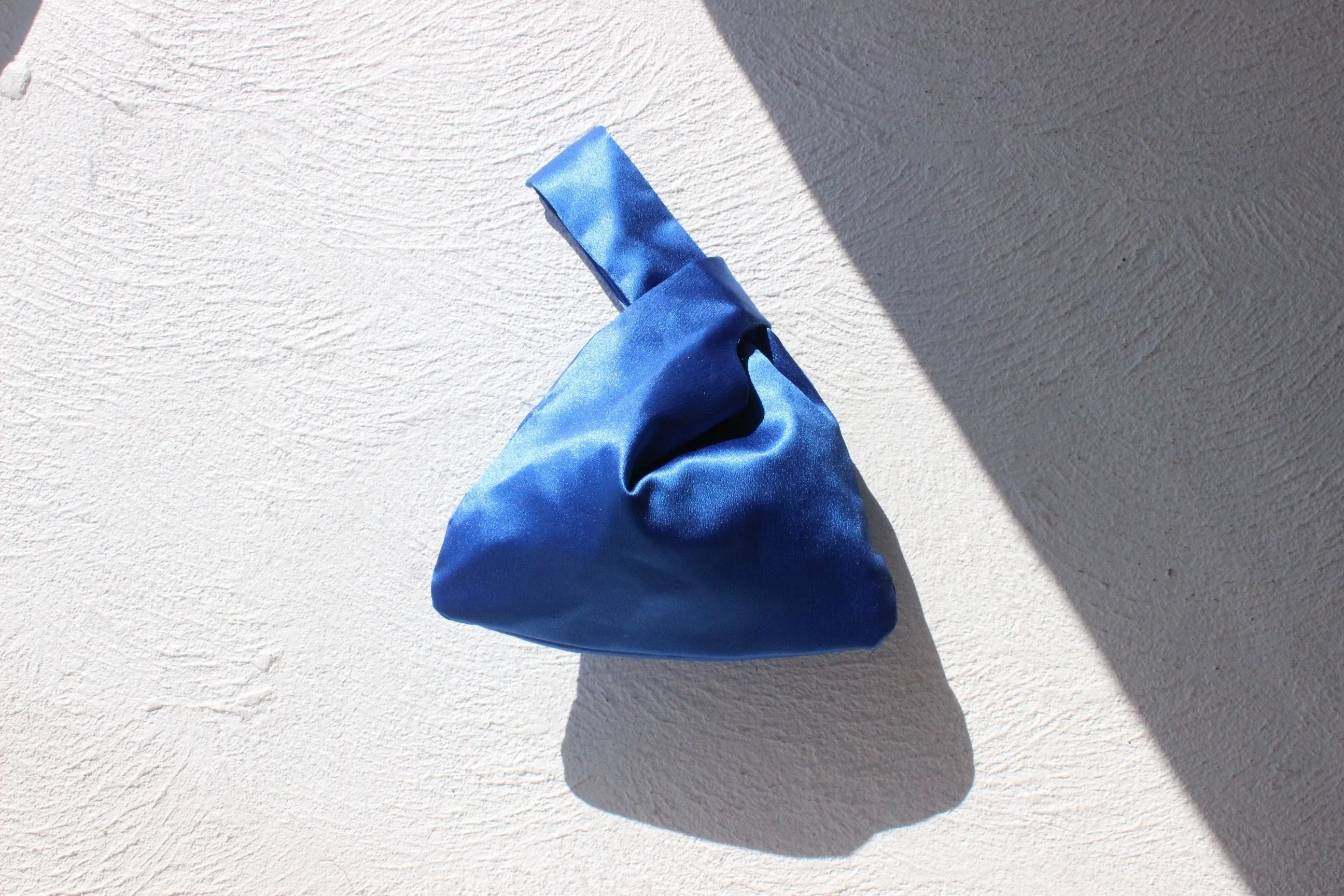 Metallic Blue Soft Asymmetric Wristlet Knot Evening Bag