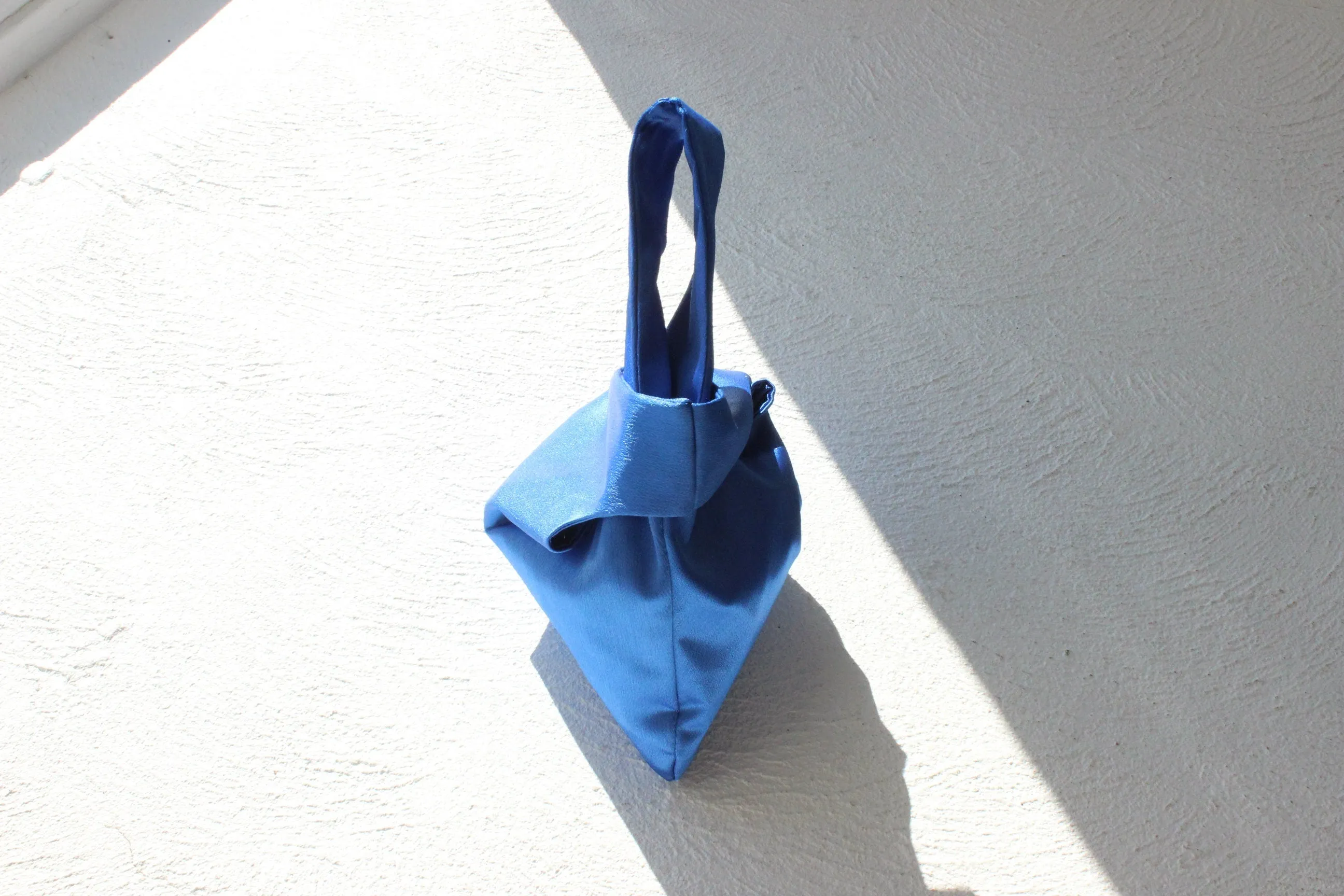 Metallic Blue Soft Asymmetric Wristlet Knot Evening Bag