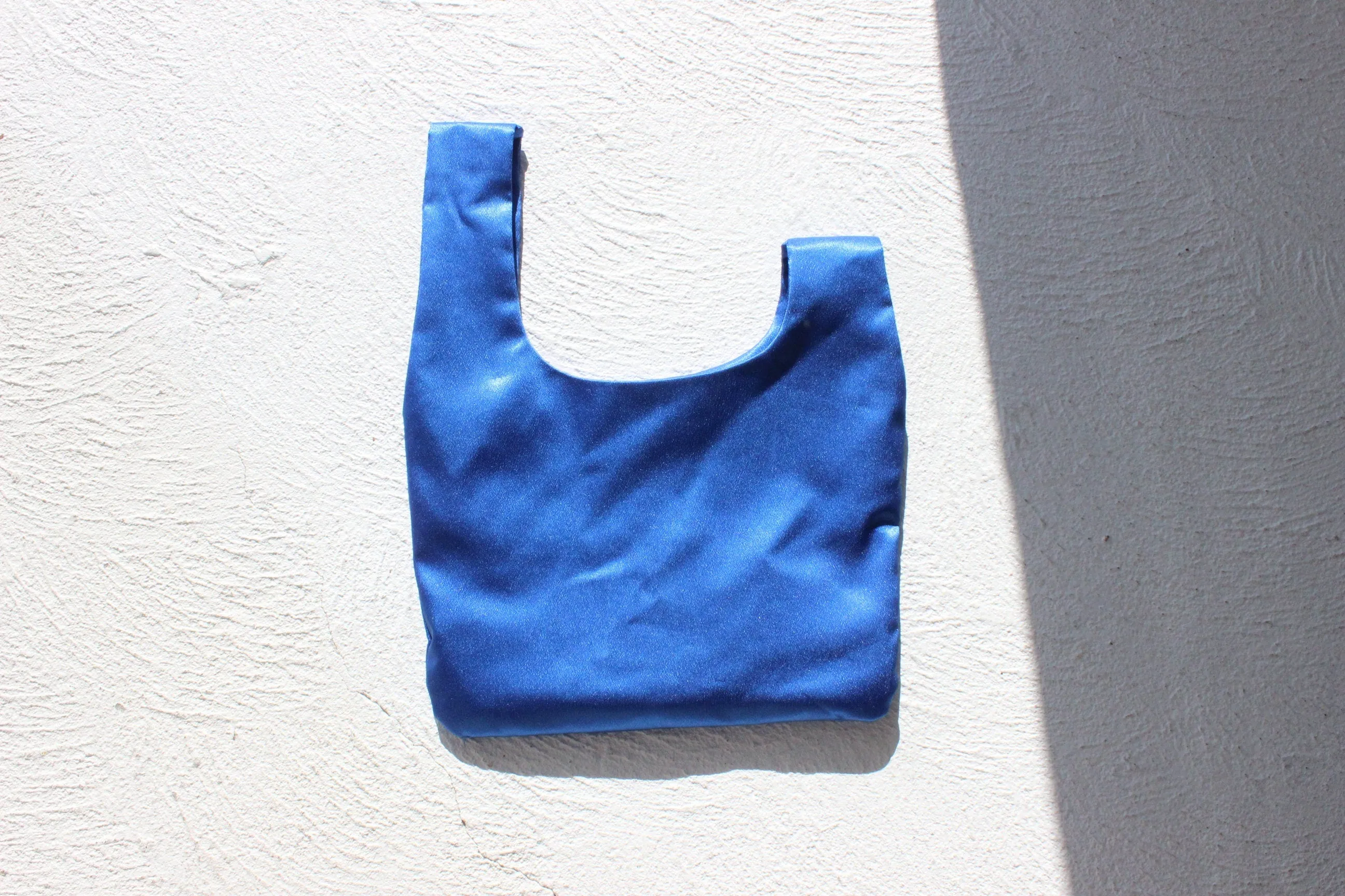 Metallic Blue Soft Asymmetric Wristlet Knot Evening Bag