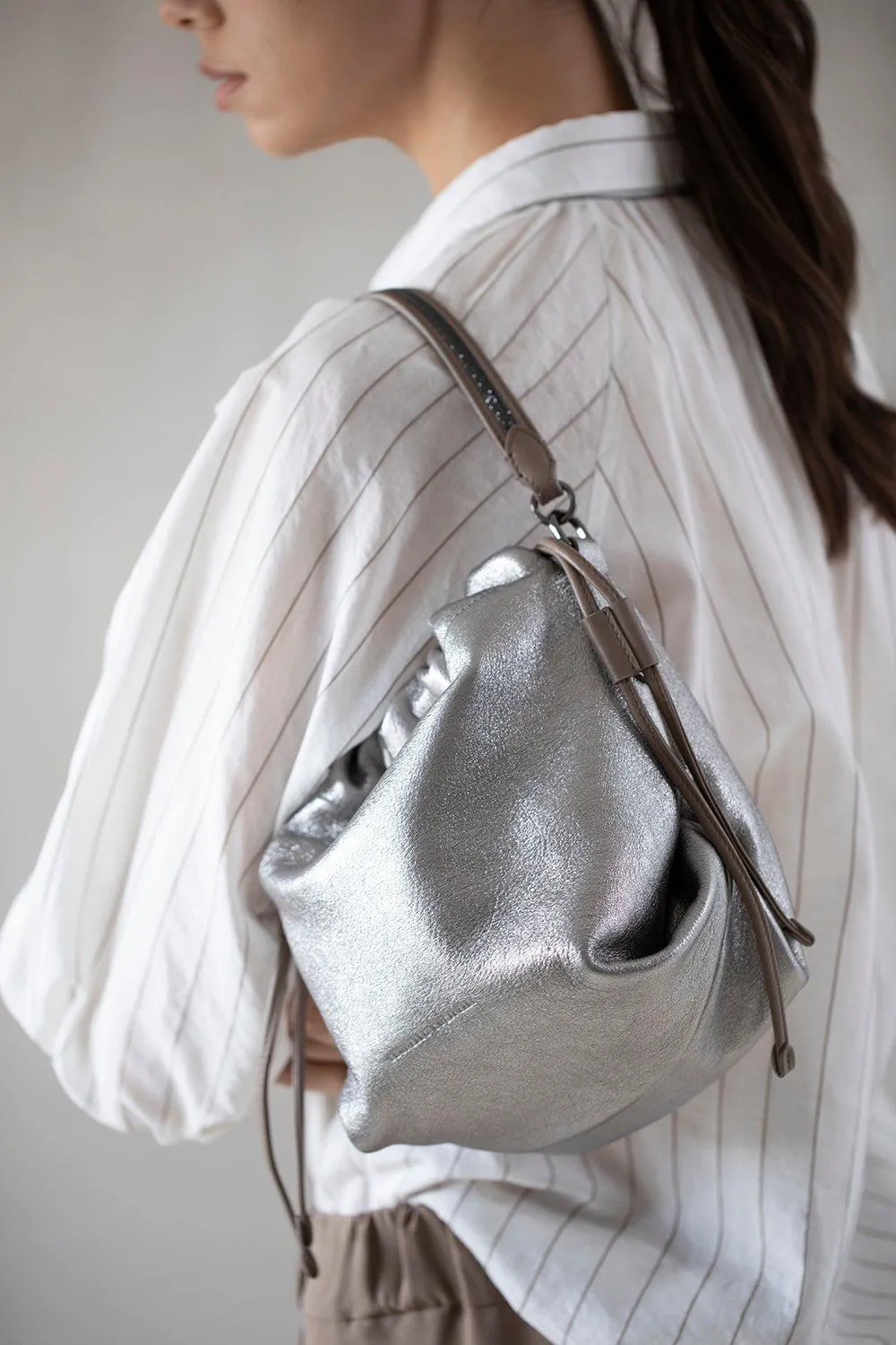Metallic Bucket Bag