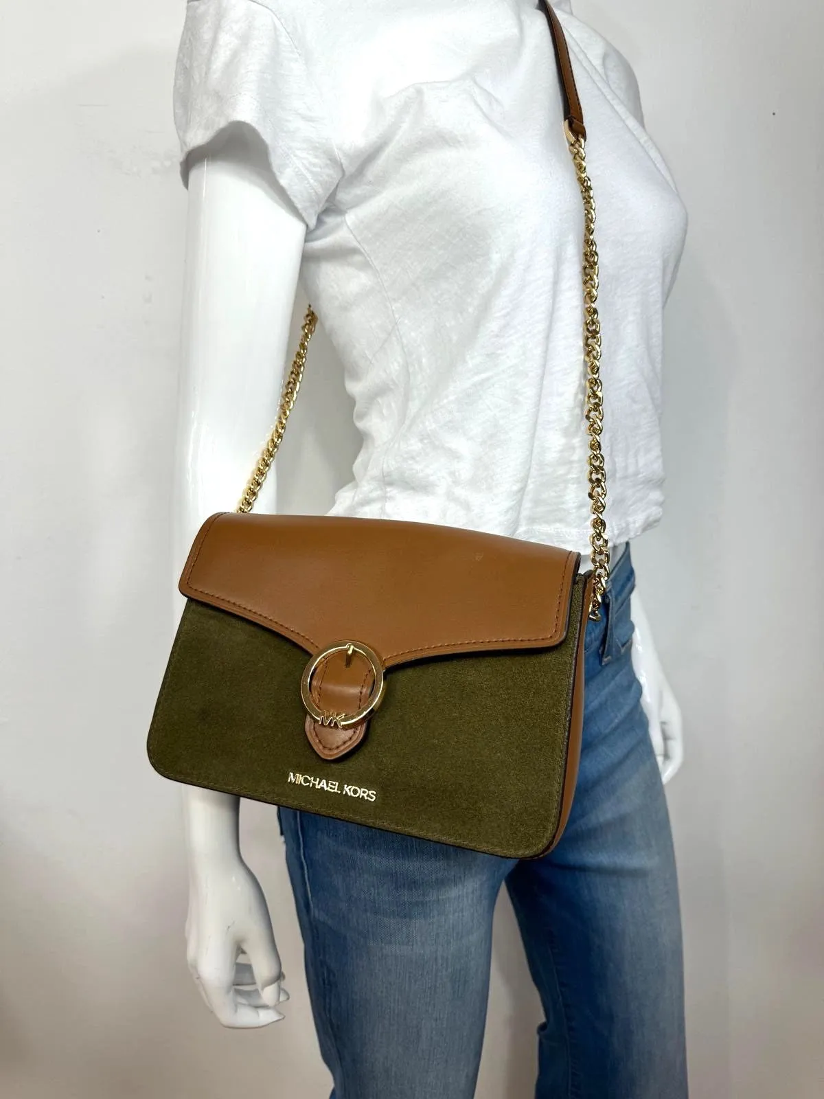 MICHAEL KORS WANDA LEATHER SUEDE CROSSBODY BAG