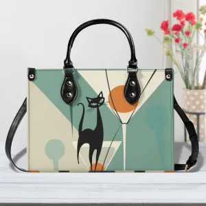 Mid Century Modern Atomic Martini Cat, Kitschy Retro Gal Handbag, Shoulder Bag