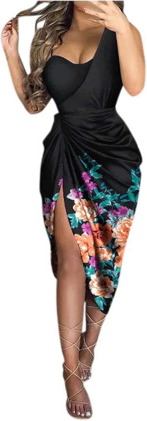Midi Dresses for Women High Split Sparkly Sequin Corset Dress Sexy Club Cocktail Party Asymmetrical Bodycon Dress 2025