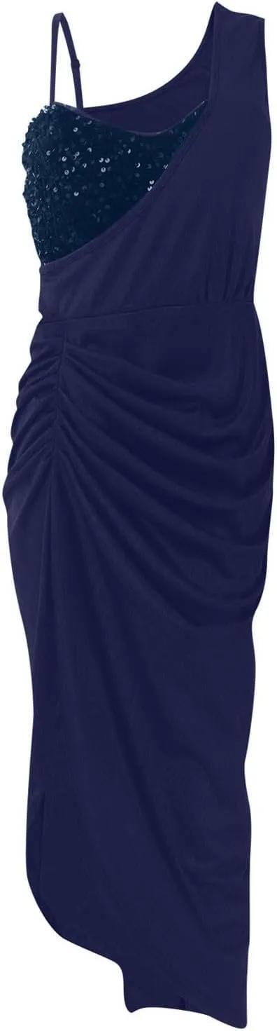 Midi Dresses for Women High Split Sparkly Sequin Corset Dress Sexy Club Cocktail Party Asymmetrical Bodycon Dress 2025