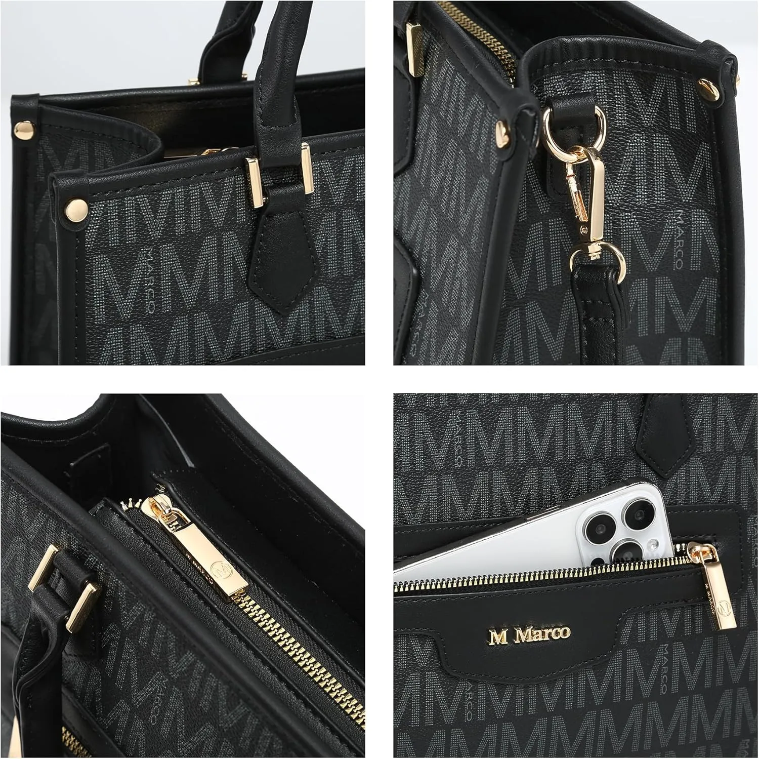 MKP Tote Bag for Women Medium Signature Monogram Satchel Handbags Purses Top Handle Shoulder Bags Wristlet Wallet Set 2pcs