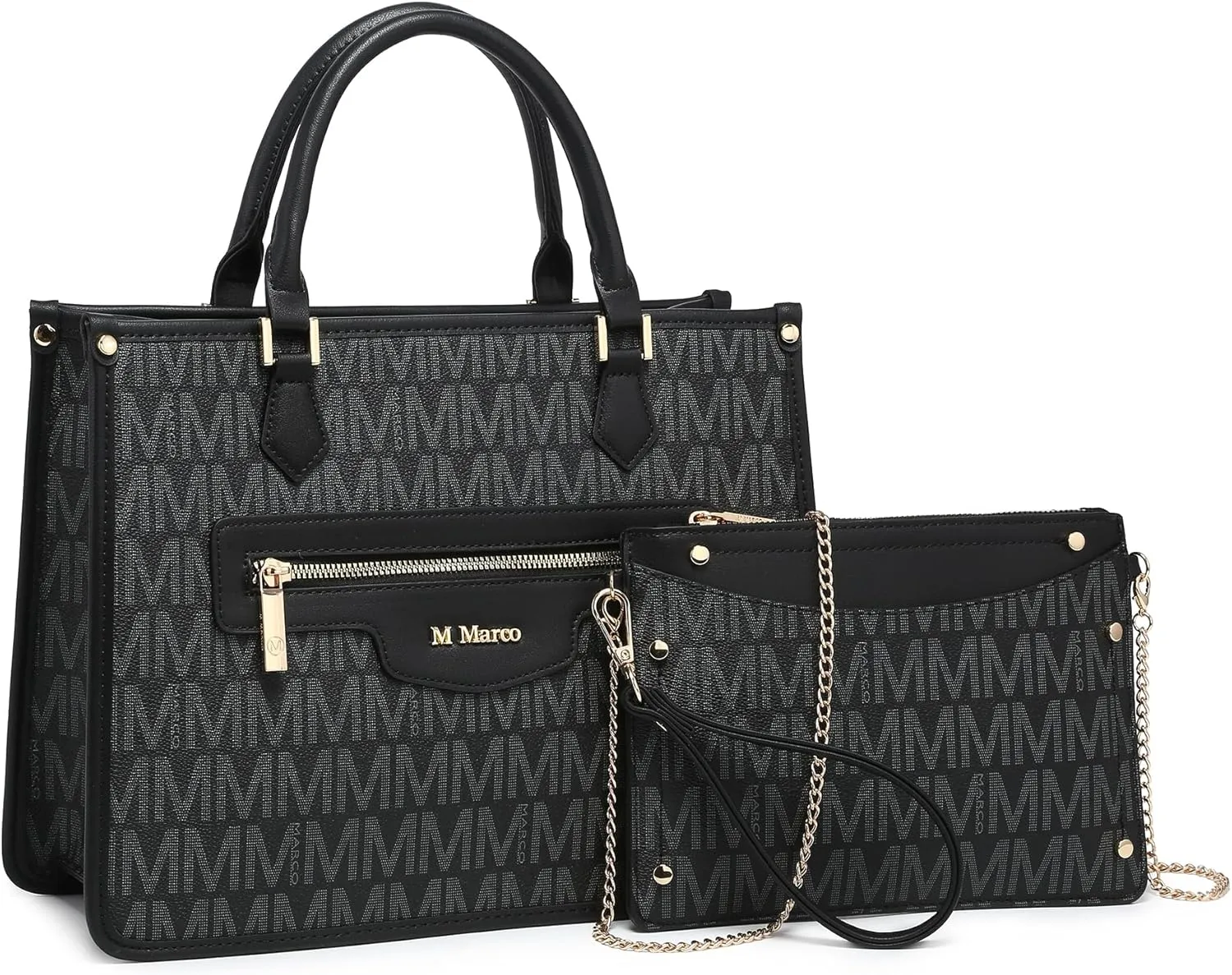 MKP Tote Bag for Women Medium Signature Monogram Satchel Handbags Purses Top Handle Shoulder Bags Wristlet Wallet Set 2pcs