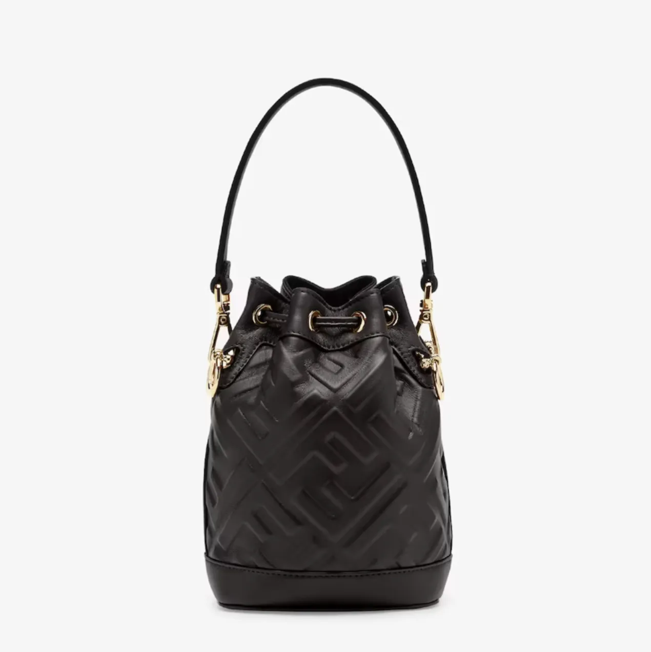 MON TRESOR LEATHER MINI BUCKET BAG WITH FF MOTIF - BLACK