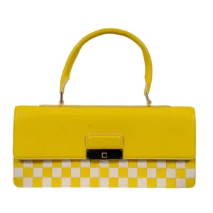 Mosaic Envelope Top Handle Bag Yellow White Damier Leather