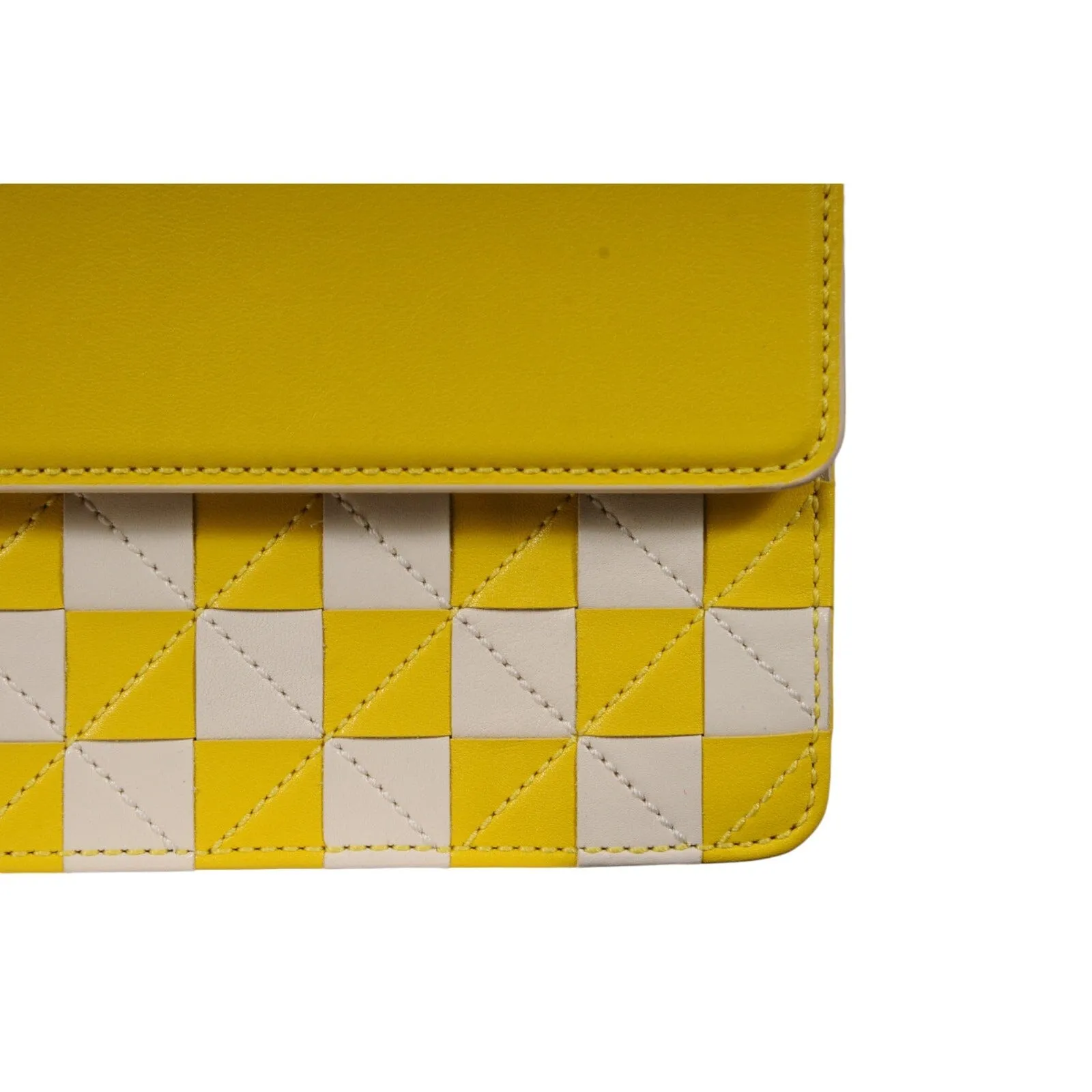 Mosaic Envelope Top Handle Bag Yellow White Damier Leather