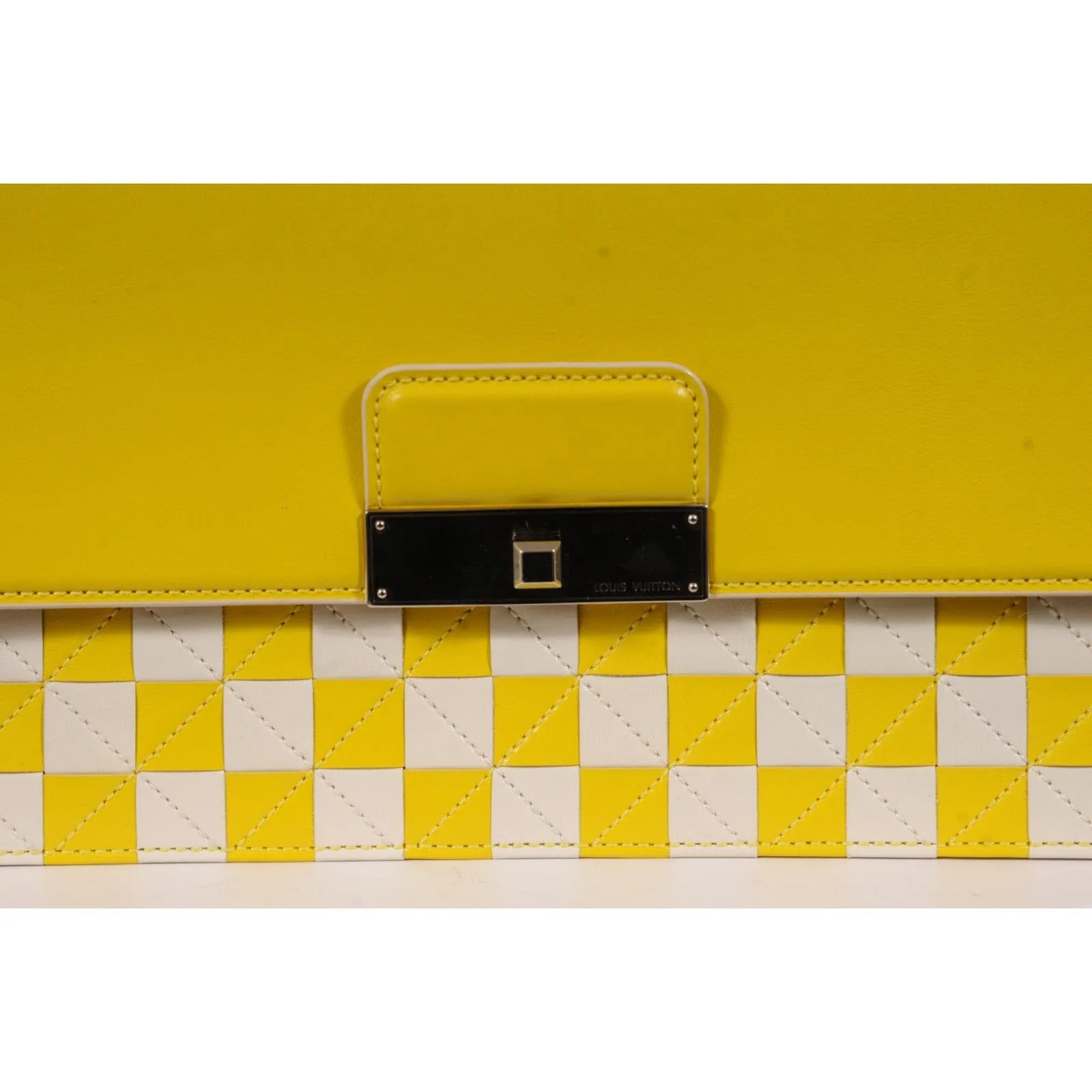 Mosaic Envelope Top Handle Bag Yellow White Damier Leather