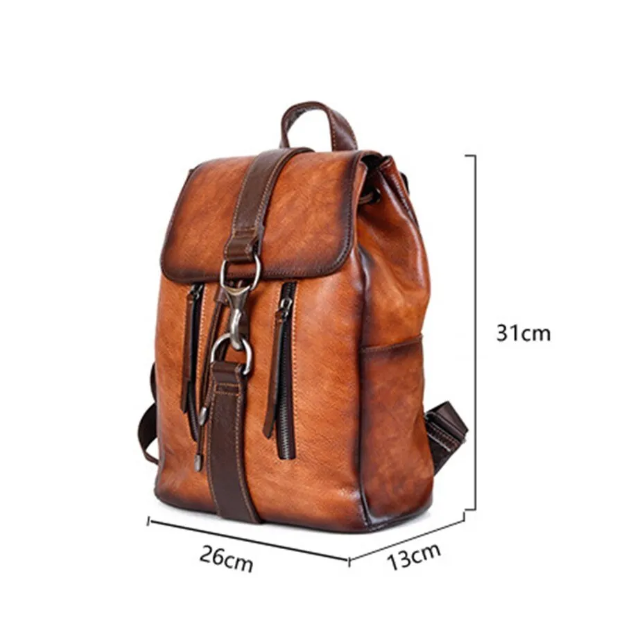 MOTAORA Leather Retro Large Capacity Vintage Backpack
