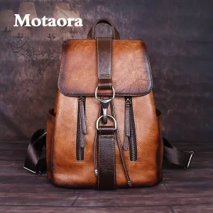 MOTAORA Leather Retro Large Capacity Vintage Backpack