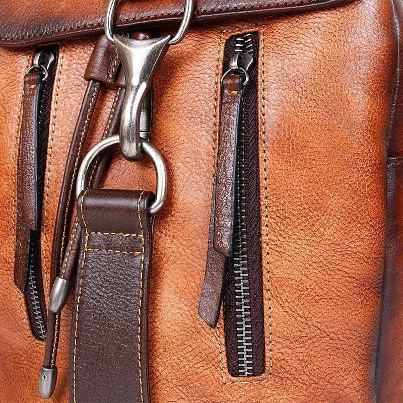 MOTAORA Leather Retro Large Capacity Vintage Backpack