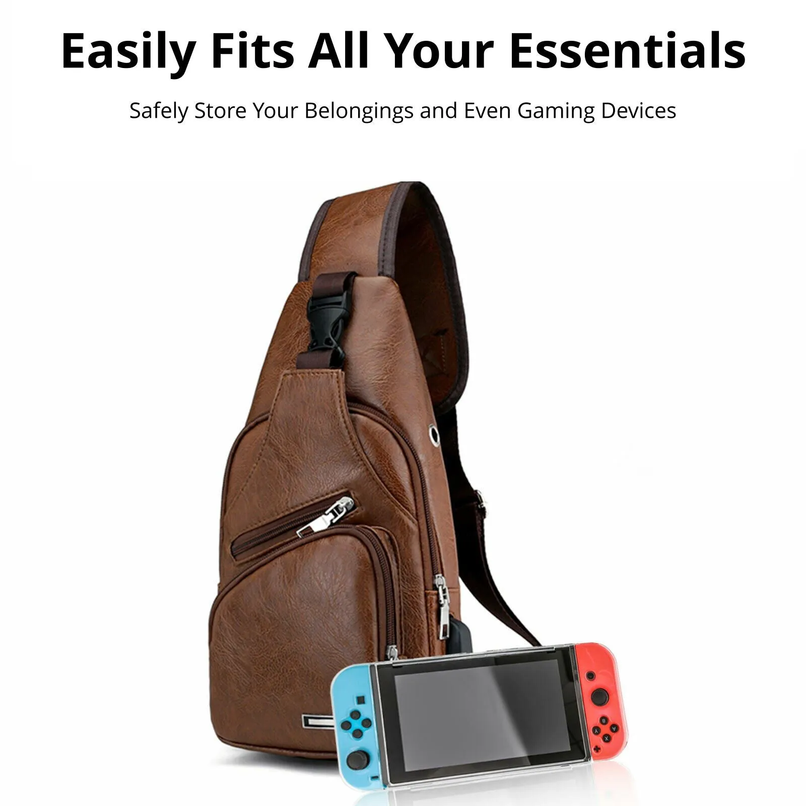 MROYALE™ Mini Sling Men's Leather USB Chest Crossbody Shoulder Day Bag