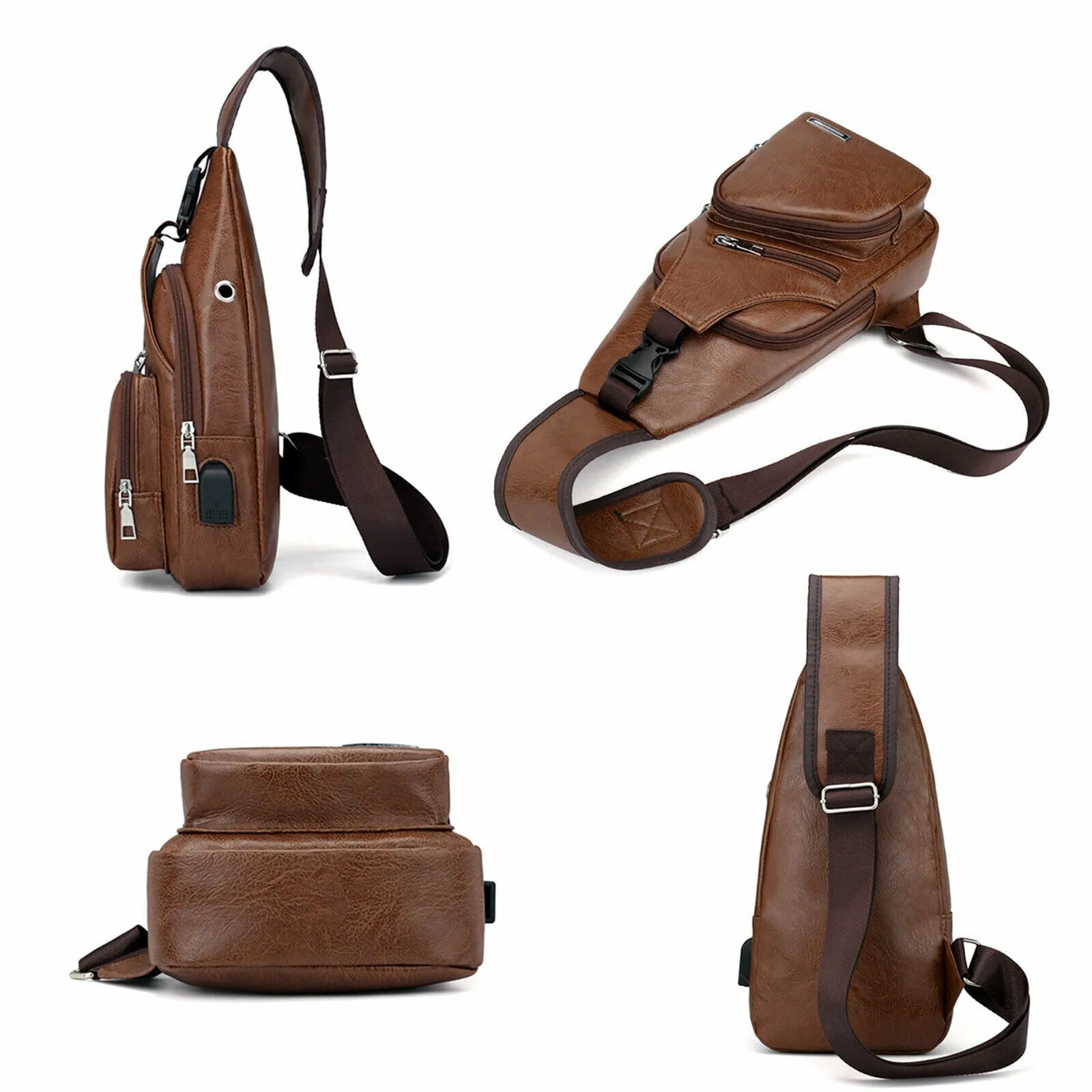 MROYALE™ Mini Sling Men's Leather USB Chest Crossbody Shoulder Day Bag