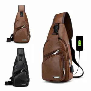 MROYALE™ Mini Sling Men's Leather USB Chest Crossbody Shoulder Day Bag