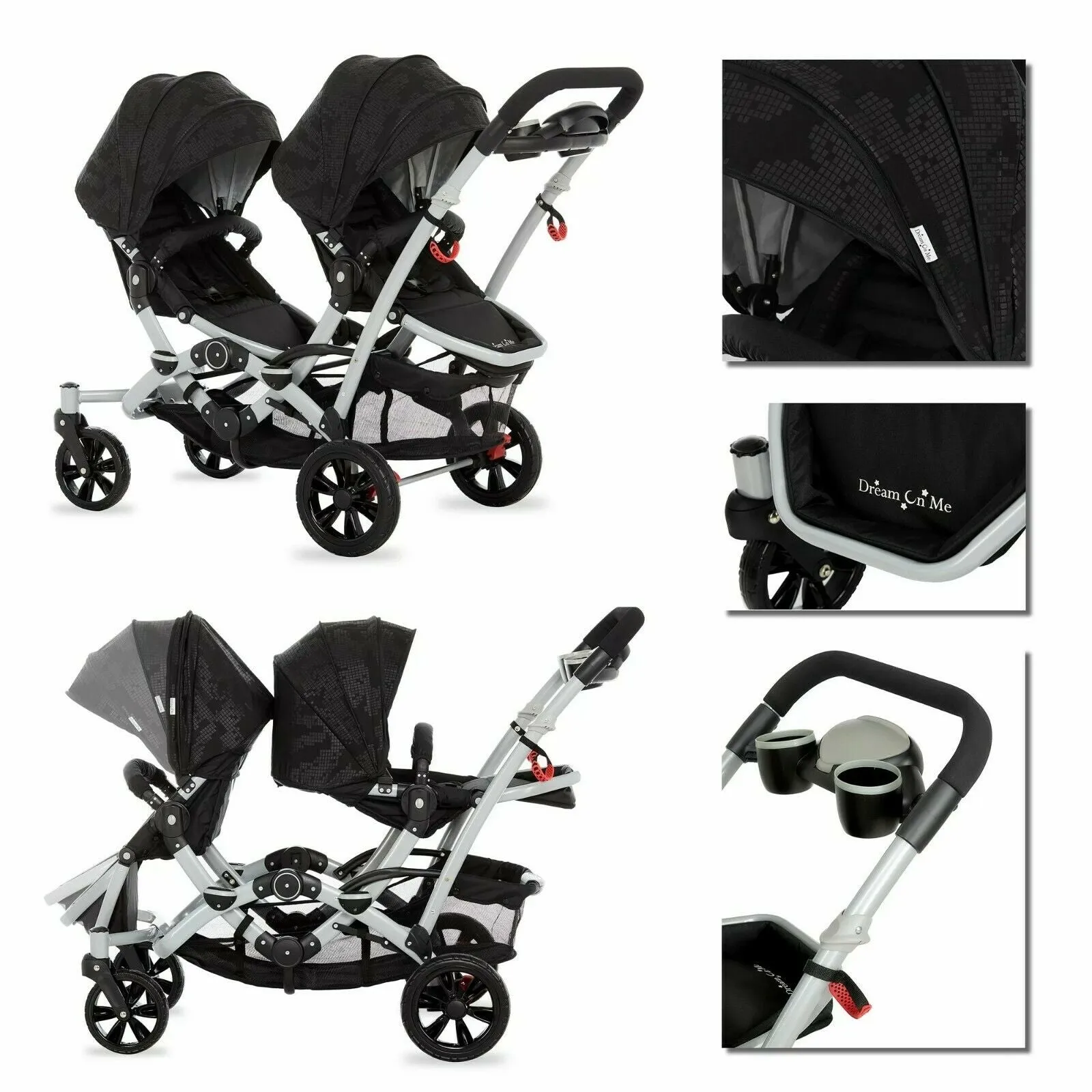 Multi-position Double Baby Stroller Lightweight Twin Toddler Foldable Travel