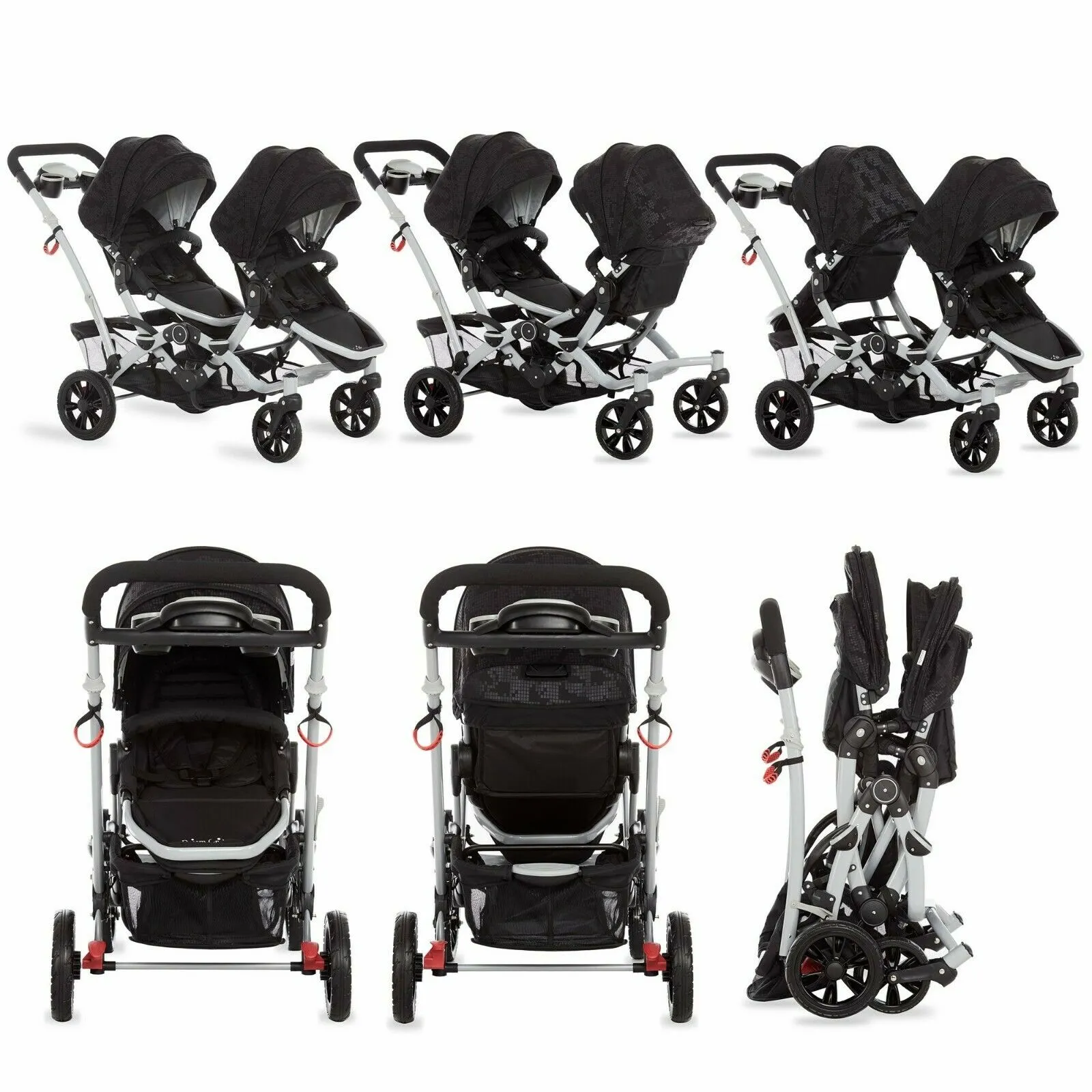 Multi-position Double Baby Stroller Lightweight Twin Toddler Foldable Travel