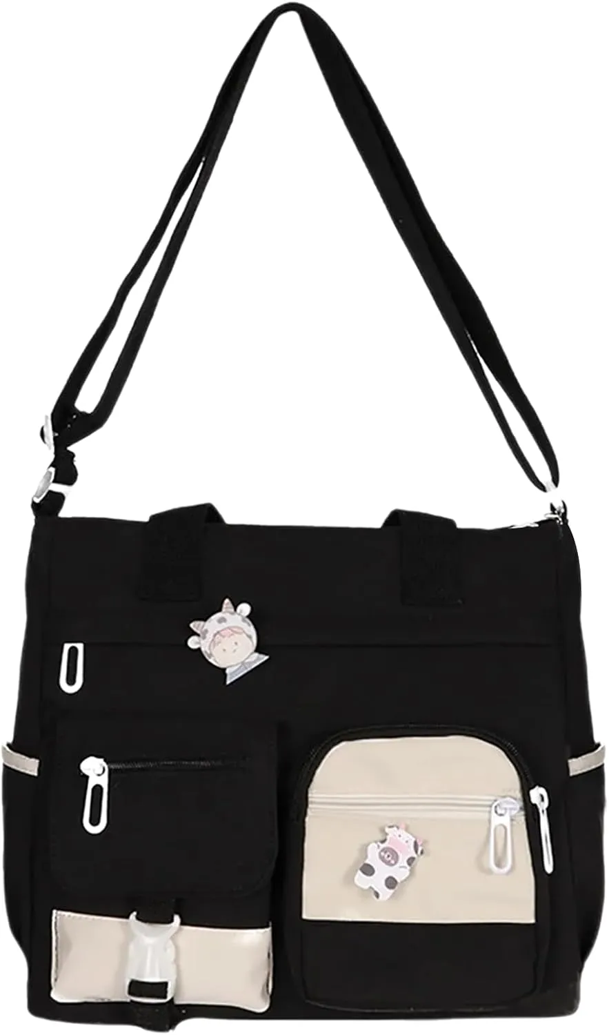 Multi Purpose Shoulder Bag Large Capacity Messenger Bag Student Girl CanvasBag Korean Fashion Casual (Black, One Size)