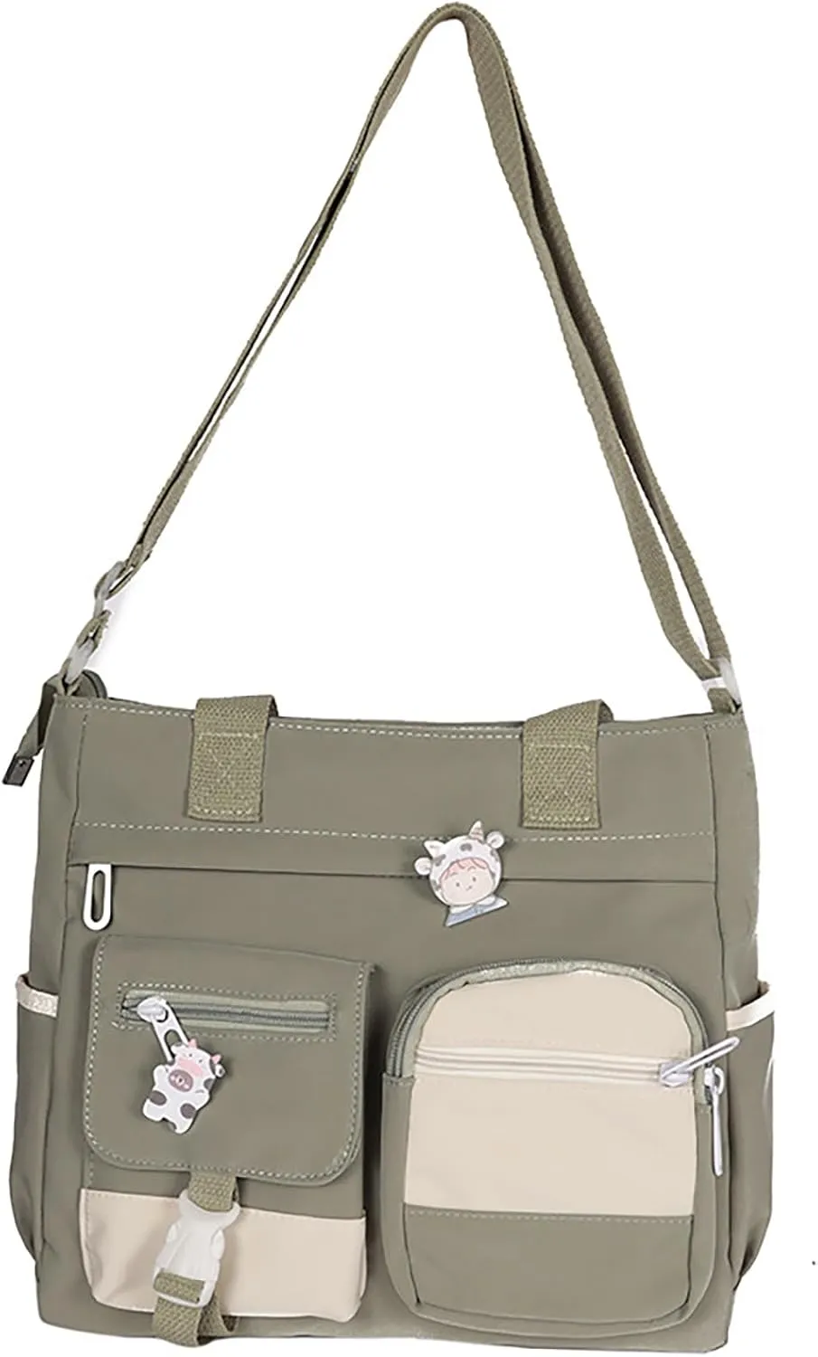 Multi Purpose Shoulder Bag Large Capacity Messenger Bag Student Girl CanvasBag Korean Fashion Casual (Green, One Size)