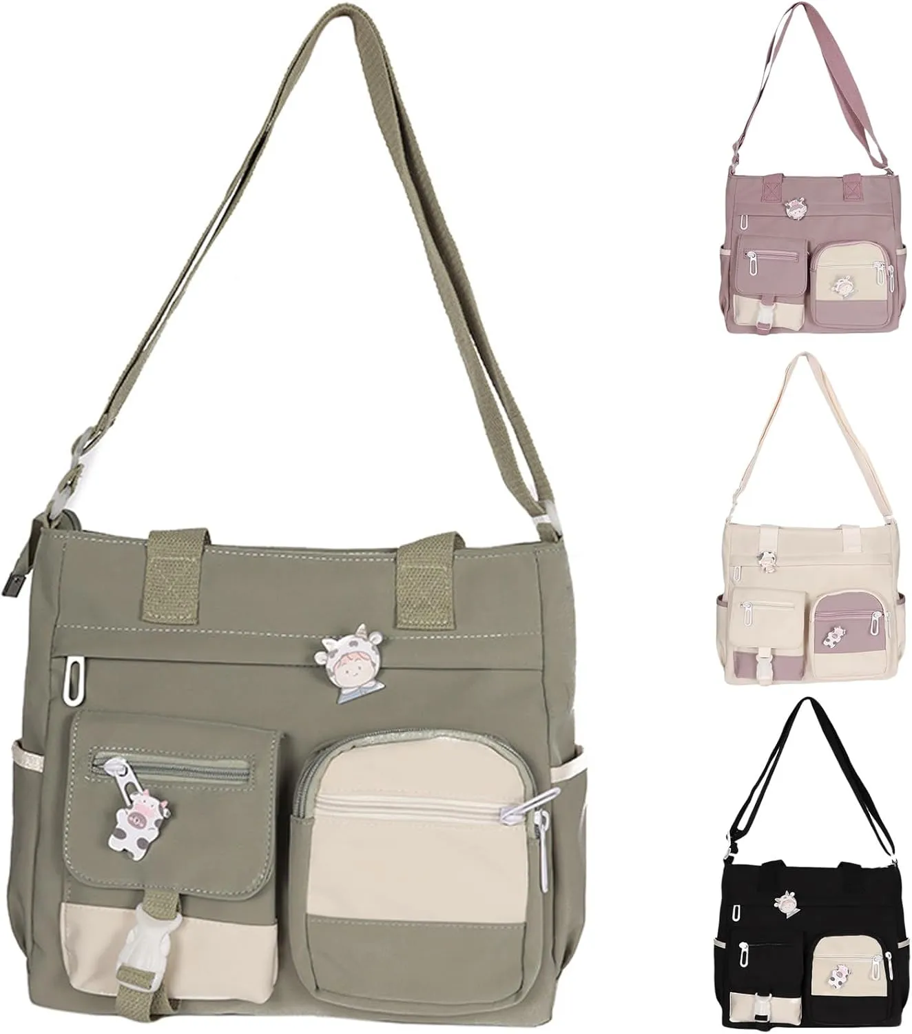 Multi Purpose Shoulder Bag Large Capacity Messenger Bag Student Girl CanvasBag Korean Fashion Casual (Green, One Size)
