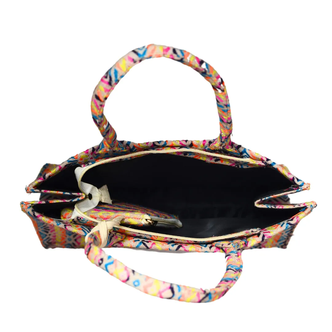 Multicolour Jacquard Box Style Tote bag