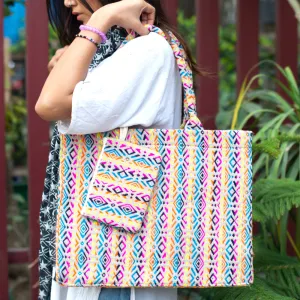 Multicolour Jacquard Box Style Tote bag