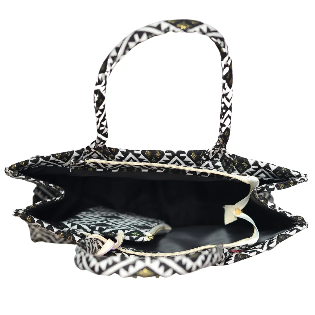 Multipattern Jacquard Box Style Tote bag